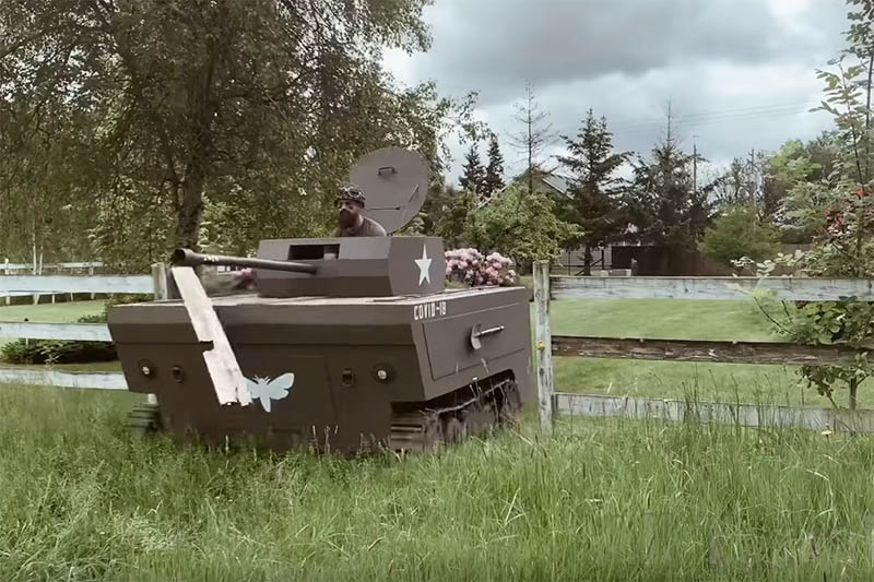 I prefer one: turning a driving mower into a tiny tank