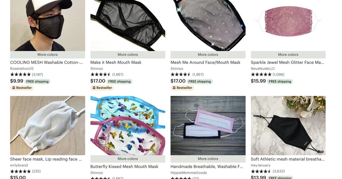 Etsy sellers are providing sheer mesh face masks that provide ‘very dinky protection’
