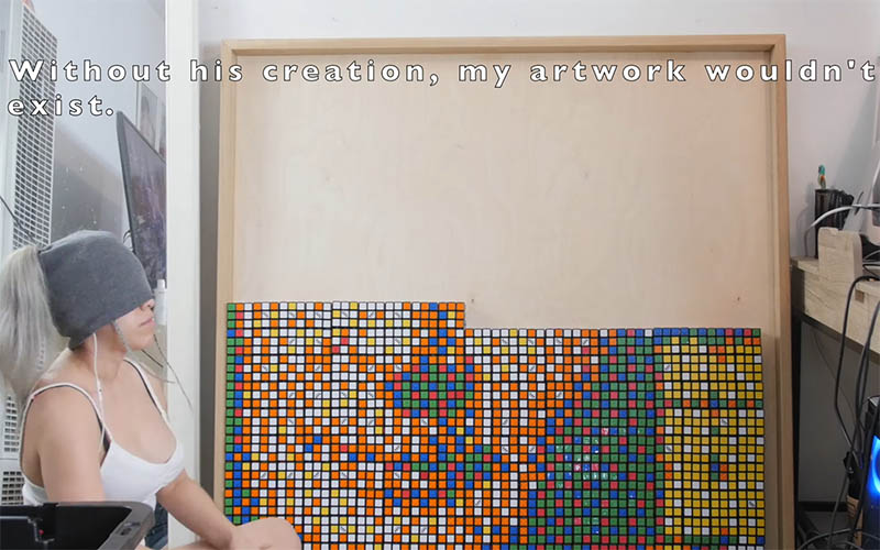 Blindfolded Rubik’s Dice artist creates a portrait of Erno Rubik the utilization of Rubik’s Cubes