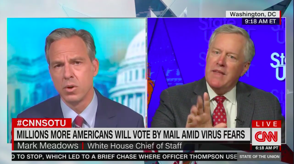 White Home chief of workers Ticket Meadows clashes with CNN’s Jake Tapper over mail-in voting