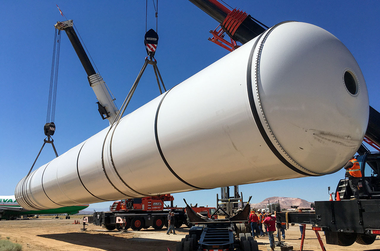 Condominium shuttle rocket boosters roll into California for Endeavour orbiter disguise
