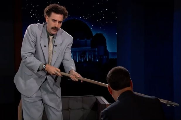 Borat Provides Jimmy Kimmel an Extremely Unsuitable Coronavirus Test (Video)