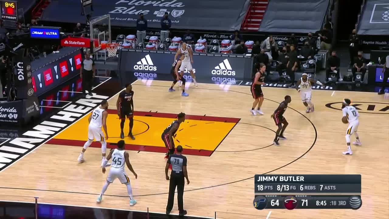 Donovan Mitchell with an and one vs the Miami Heat