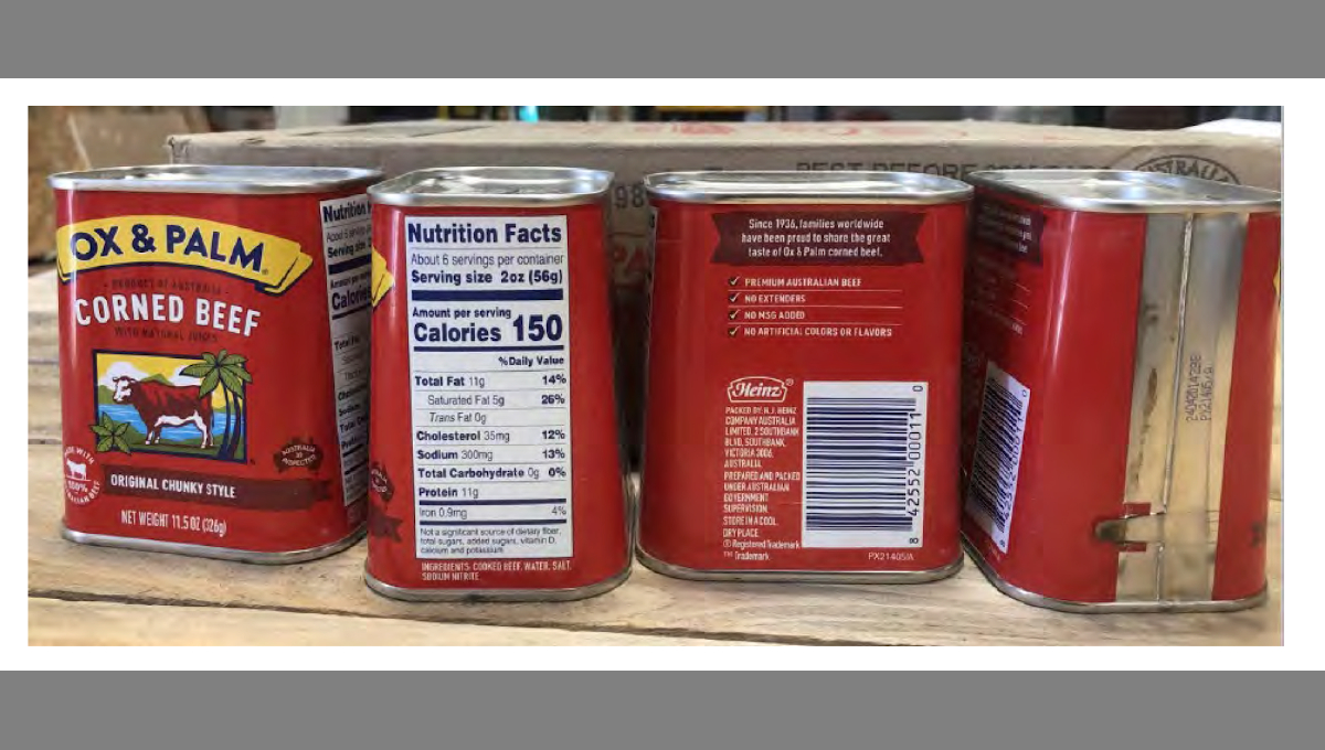 Re-inspection impart forces recall of 150 a total lot corned beed from Australia