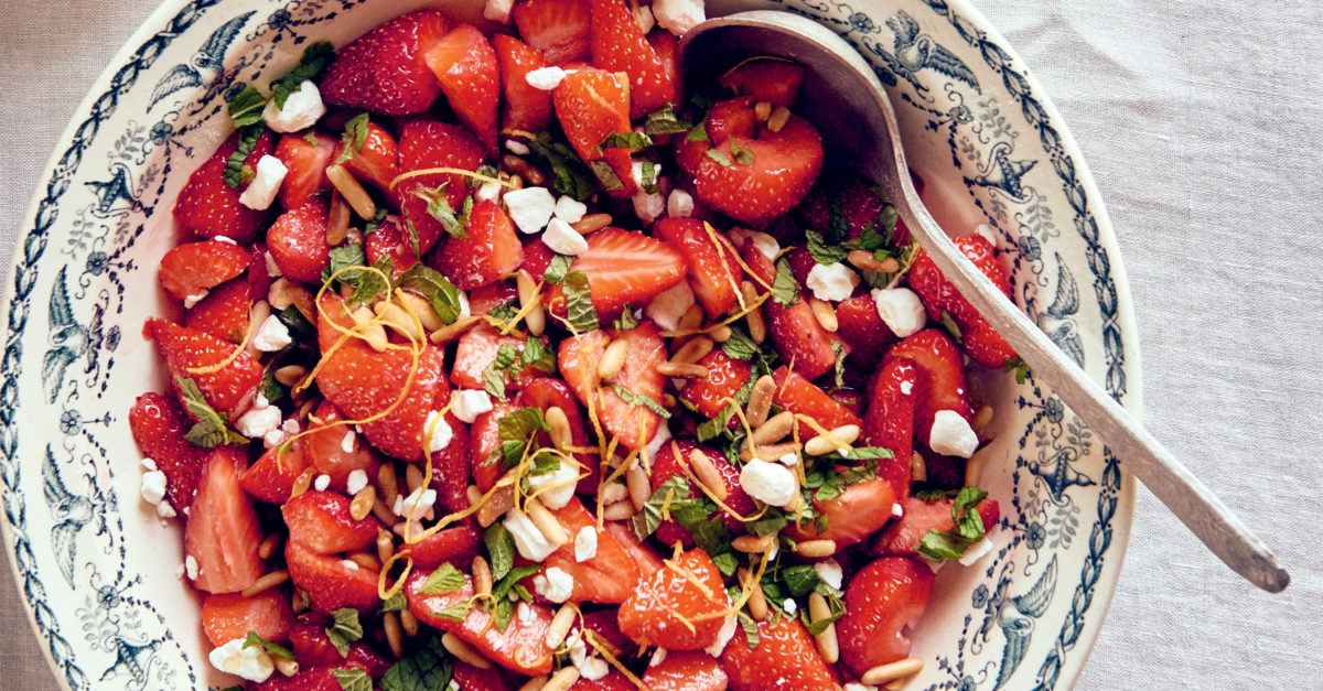 Strawberry Meringue Salad with Hazelnuts and Mint