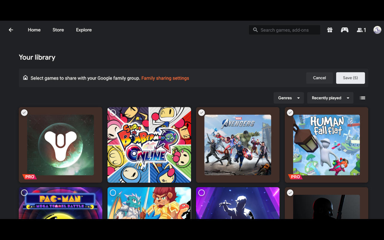 Stadia on the Web at ideal gets a Search bar