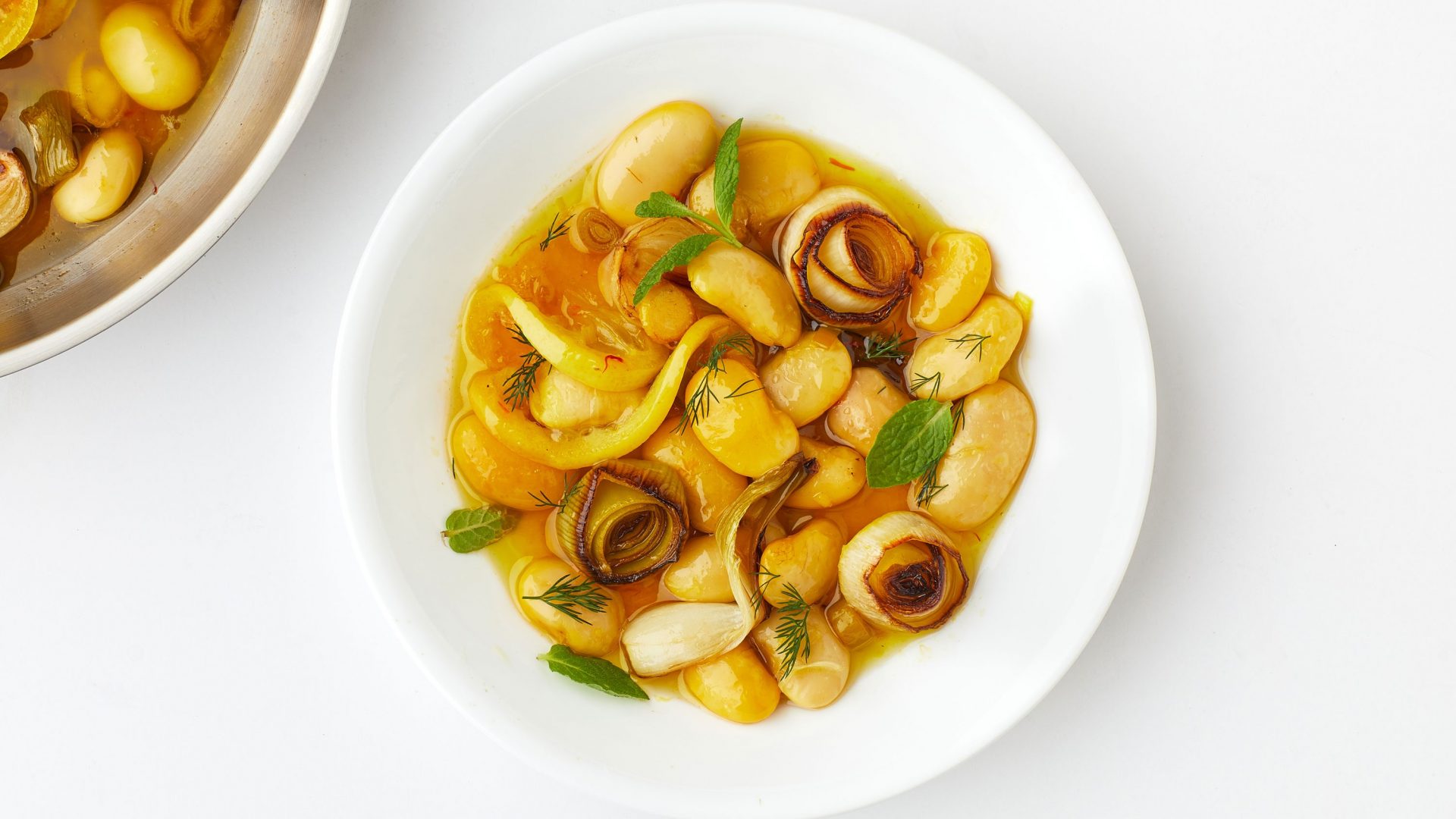 Bean Confit With Lemon, Saffron, and Your whole Alliums