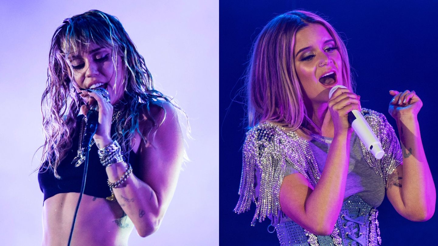 Miley Cyrus And Maren Morris Abolish ‘Dancing Queen’ Veil In Matching Magenta