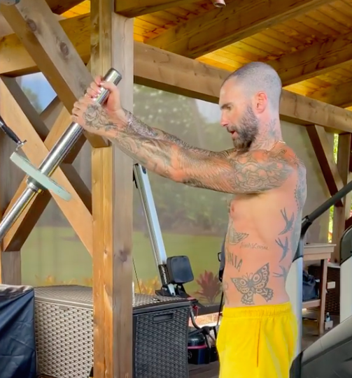Adam Levine Went Shirtless and Hit the Weights for His Weekend Coaching Session