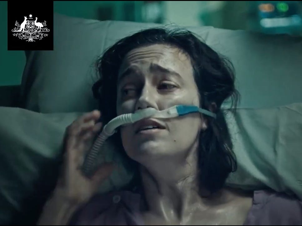 A graphic health ad made by the Australian authorities depicting a lady with COVID-19 gasping for air has sparked backlash