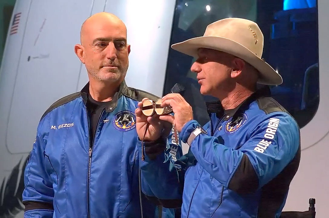 Jeff Bezos and crew flew aviation artifacts, Skittles on Blue Starting save spaceflight