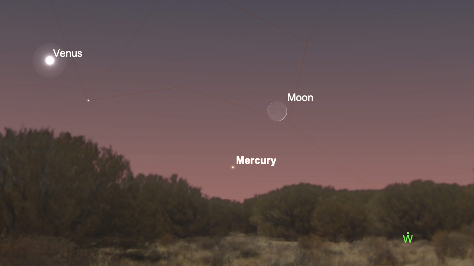 Mercury snuggles up to the crescent moon tonight