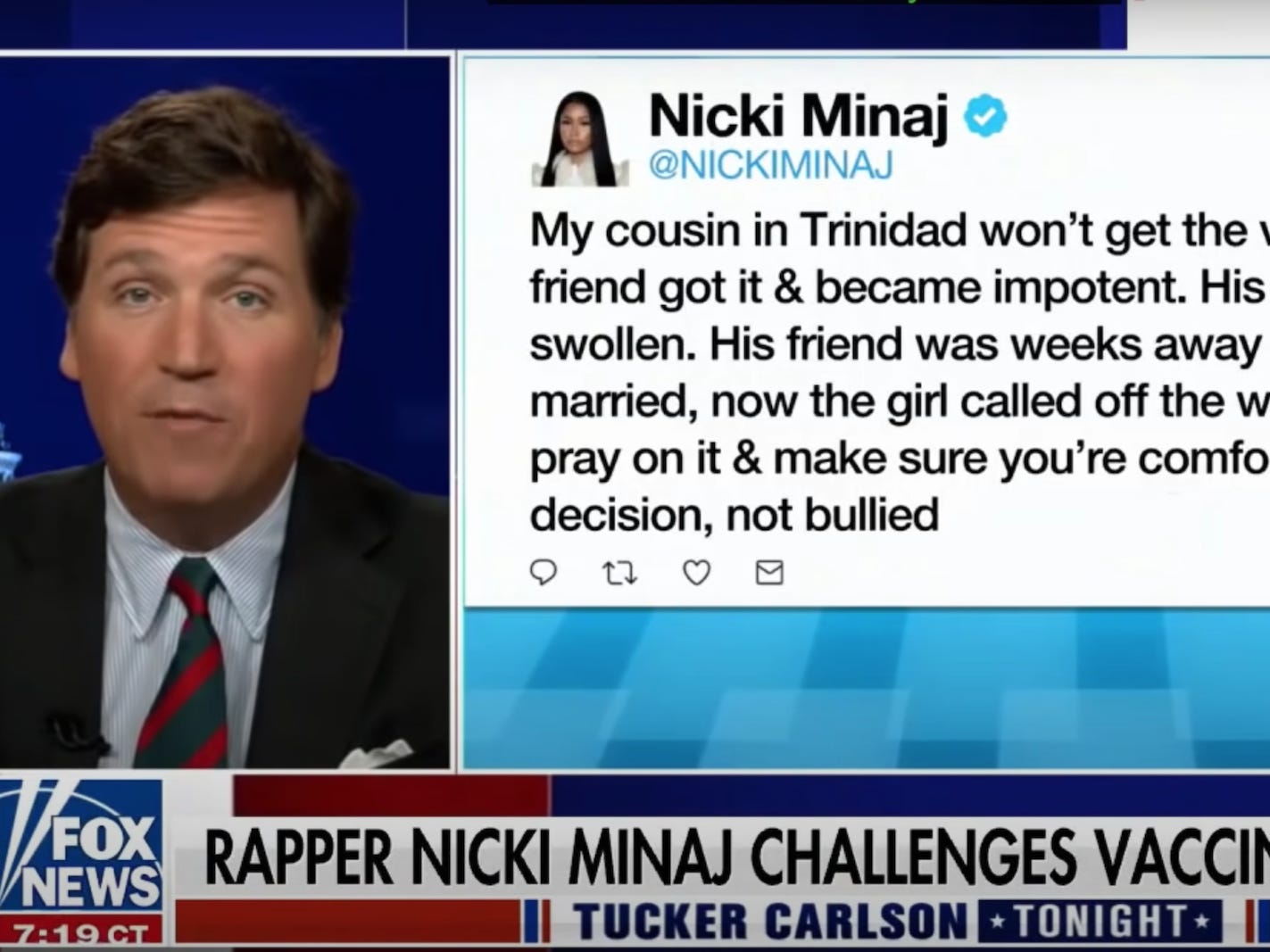 Tucker Carlson requested Nicki Minaj’s cousin’s buddy to contact him: ‘We’re alive to to listen to your memoir’