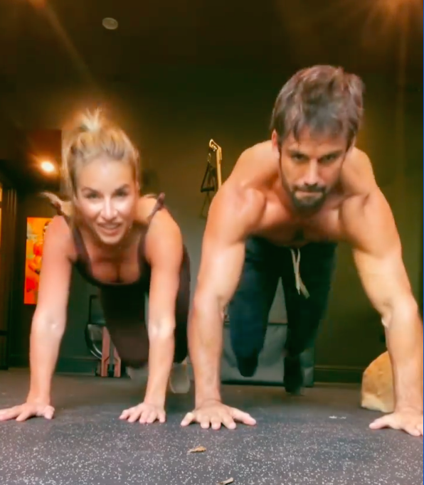 Look Eric and Jessie James Decker Work Up a Sweat with a Tricky Core Workout